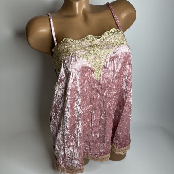 Crushed Velvet Lace Cami Pink Gold Trim Small Fairycore Coquette Romantic Top - Picture 1 of 11